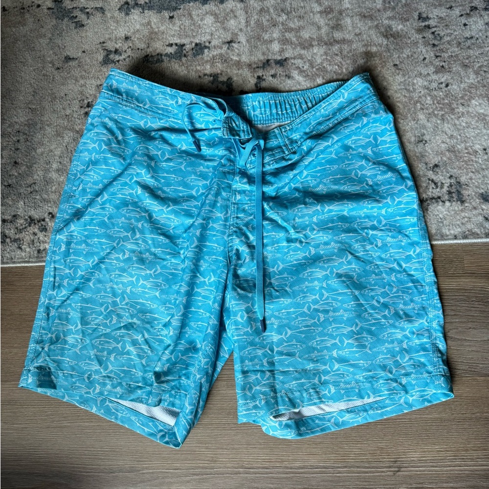 Southern Tide Light Blue and White Shark Bathing Suit Bottoms